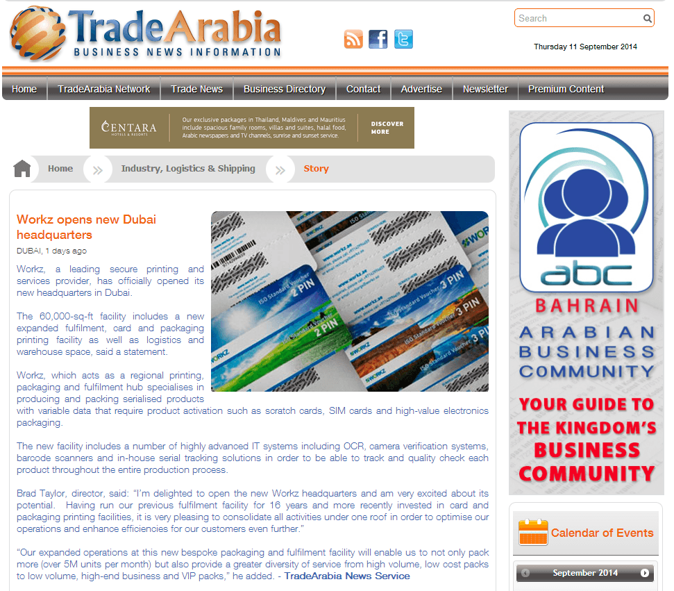 Scratch card manufacturer opens new HQ in Dubai - Trade Arabia | Workz Group 