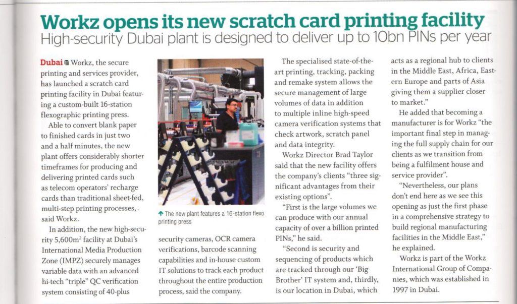 Scratch card manufacturer open world’s fastest scratch card printer | Workz Group 