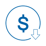 Blue icon dollar sign in circle with downward pointing arrow | Workz Group