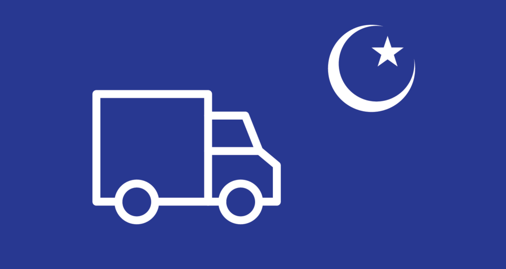 Icon on white truck on blue background with crescent moon and star in sky | Workz Group