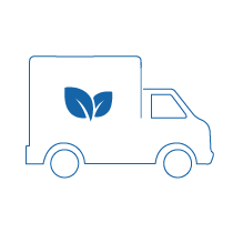Blue icon of truck with leaves painted on the side showing sustainable transportation | Workz Group