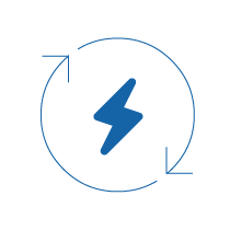 Blue icon with lightning bolt in a circle - renewable energy | Workz Group