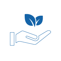 Blue icon of hand holding leaves | Workz Group