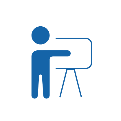 Blue icon showing person giving training | Workz Group