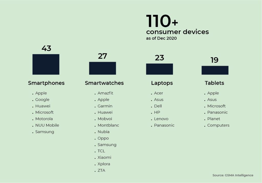 Infographic showing consumer eSIM devices in the market | Workz Group