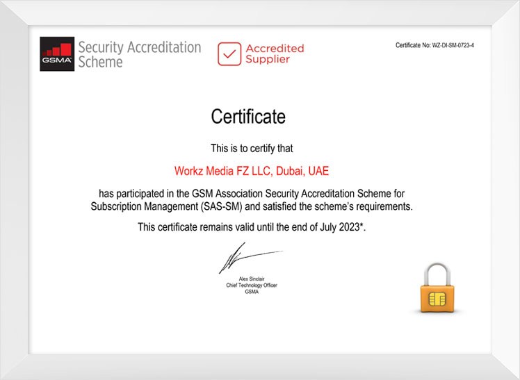 GSMA SAS SM certification | Workz Group