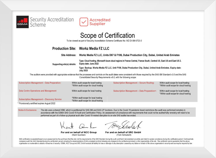 GSMA SAS SM certification | Workz Group