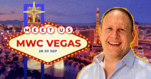 Workz CSO Rob Varty stands in front of a Las Vegas sign