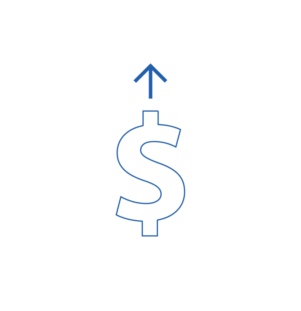Blue dollar icon with arrow facing up | Workz Group