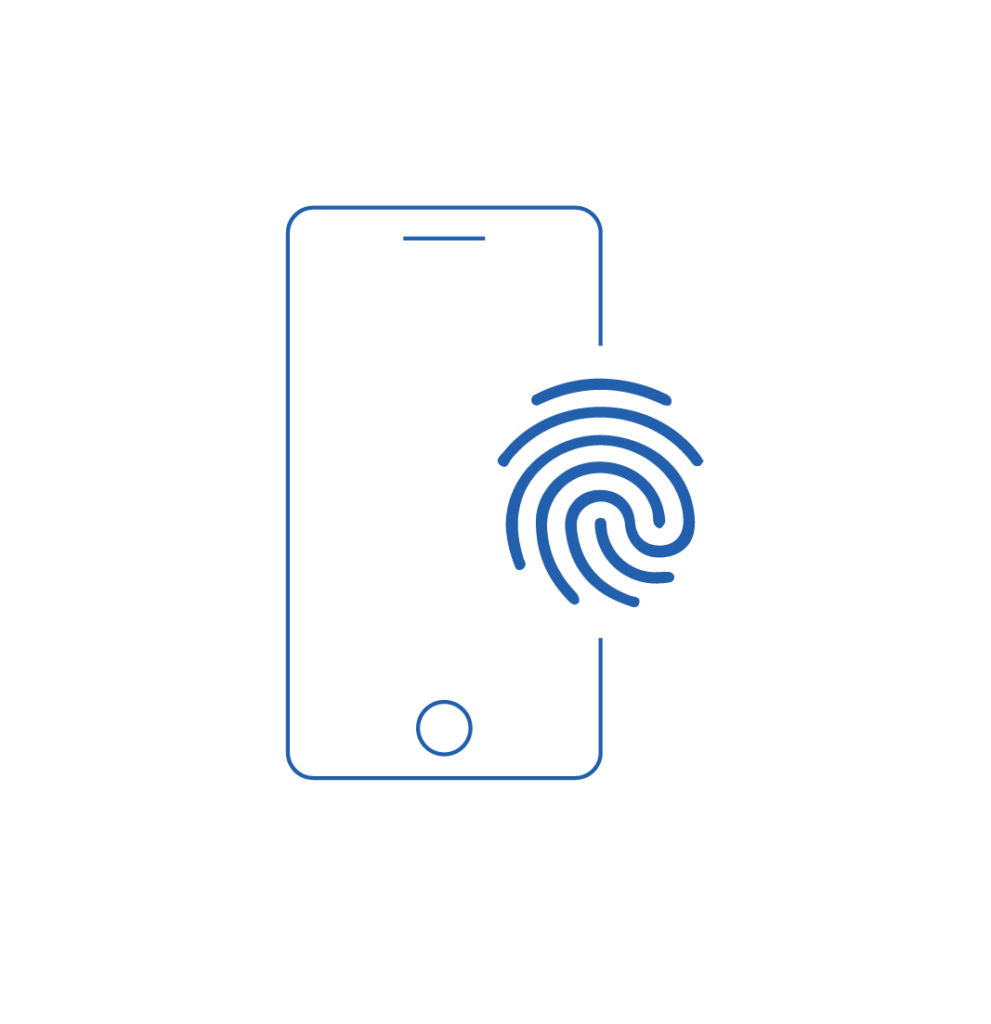 Blue icon mobile phone with fingerprint | Workz Group