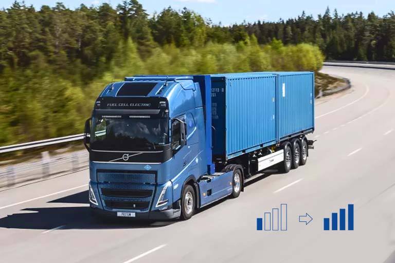 Blue truck driving with network switching icons | Workz Group
