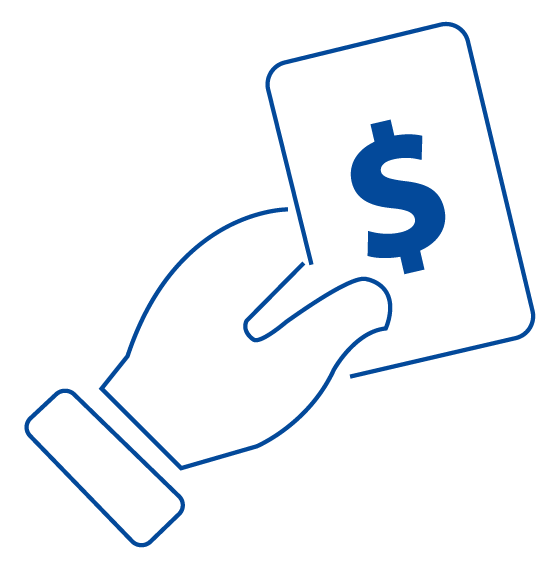 Blue icon of hand holding dollar bill | Workz Group