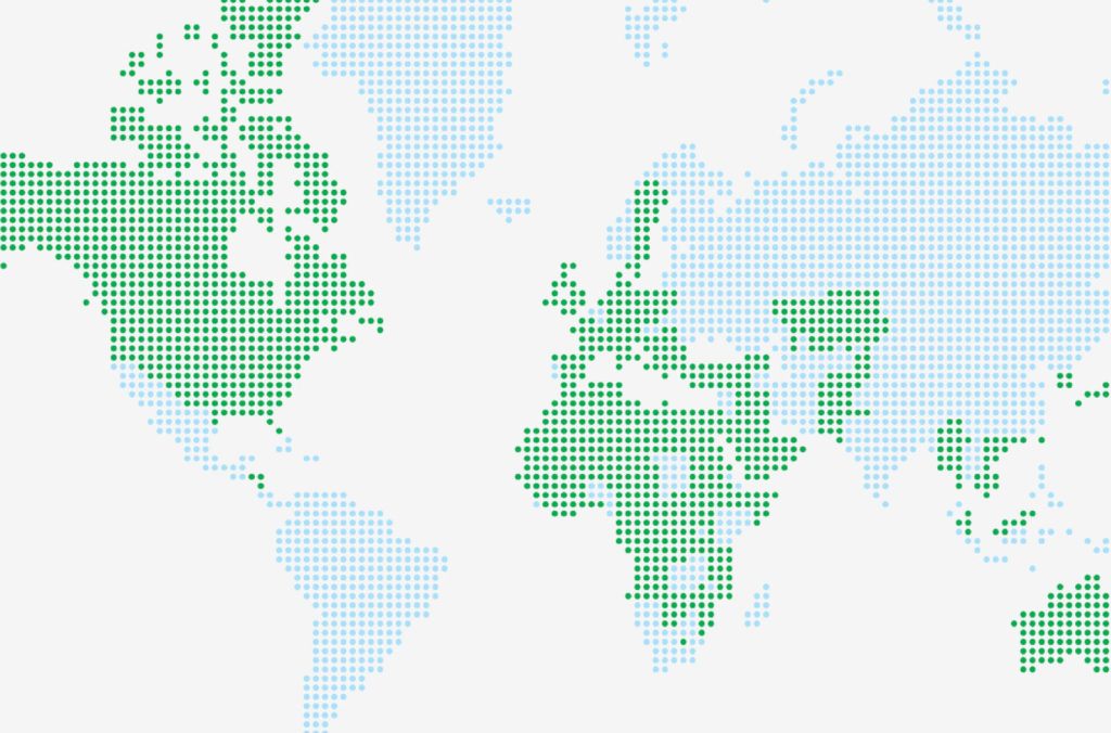 Global map with different countries highlighted in green | Workz Group