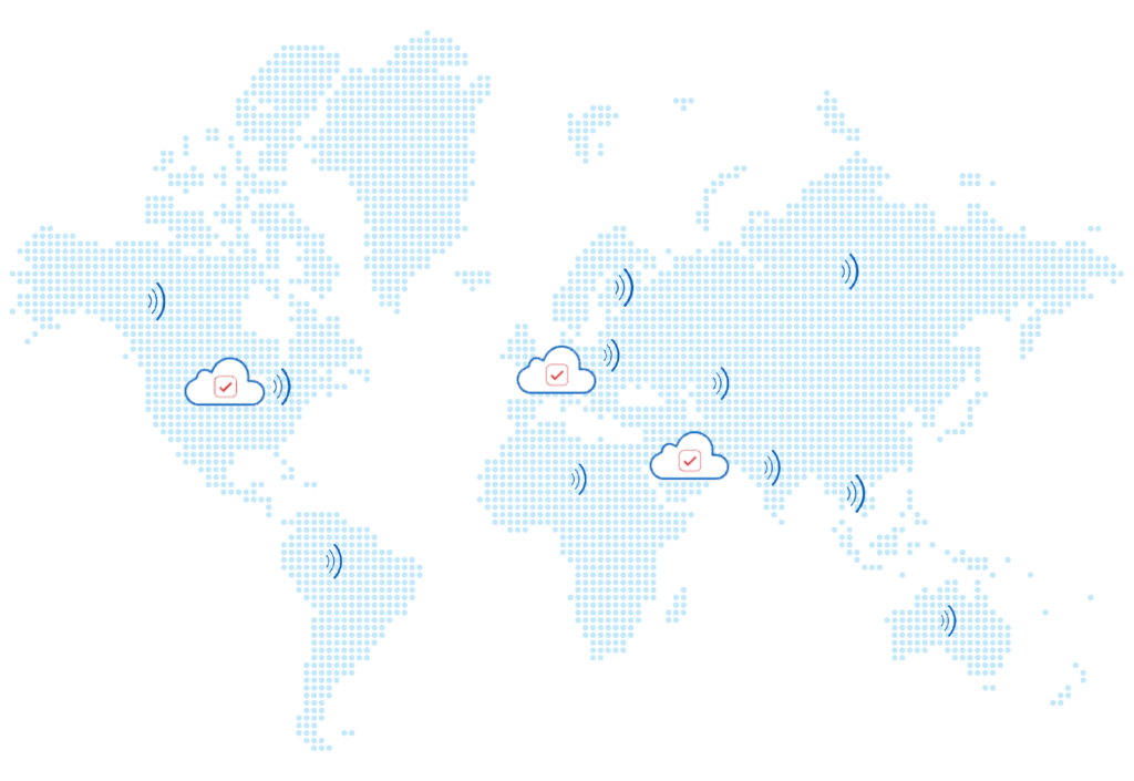 World map with cloud icons | Workz Group