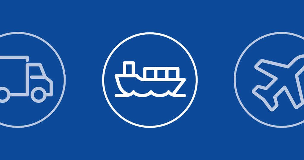 Truck, ship, and plane icon on blue background | Workz
