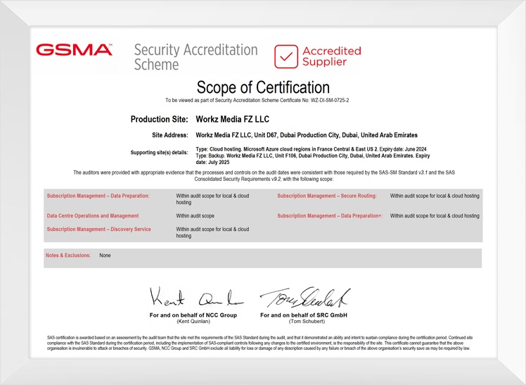 GSMA SAS SM certification | Workz