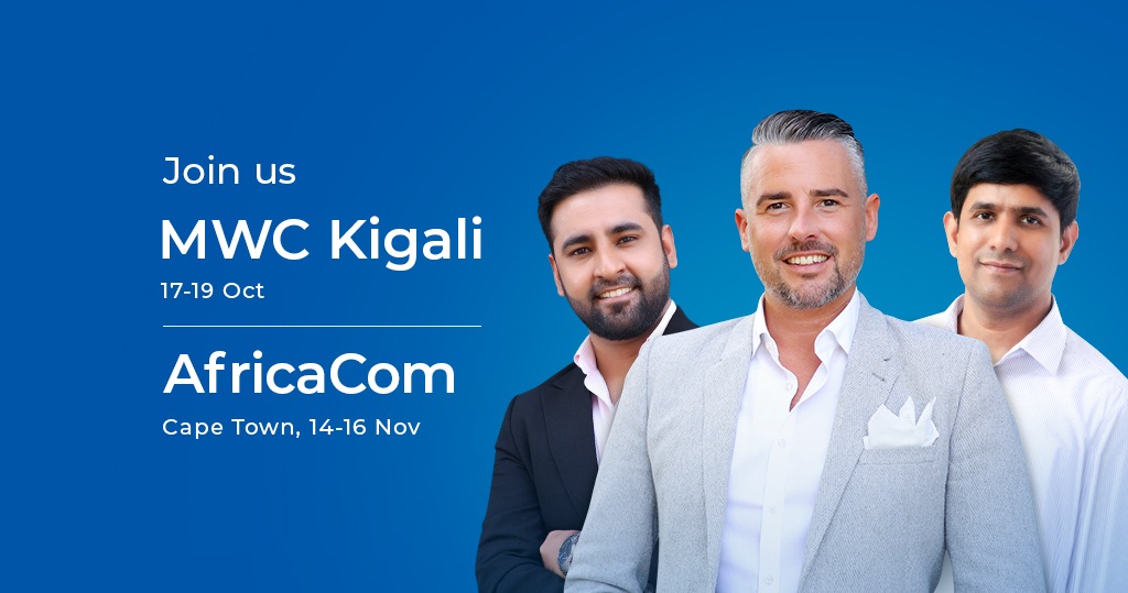 Workz team attending MWC Africa in Kigali in October and at AfricaCom in Cape Town in November with blue background