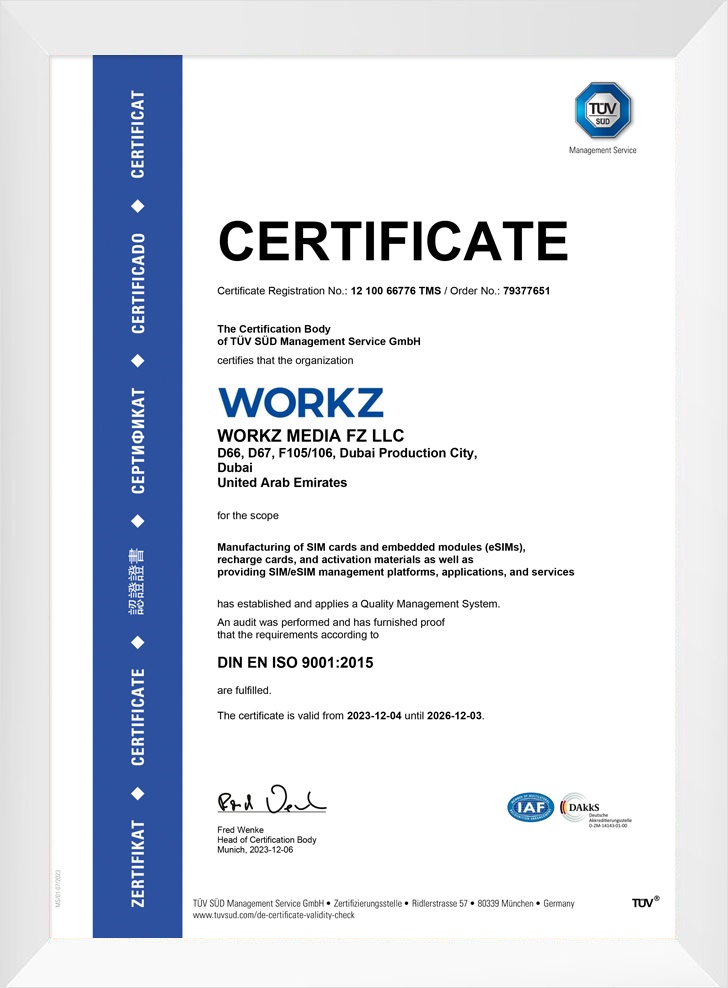 ISO 9001 certificate | Workz