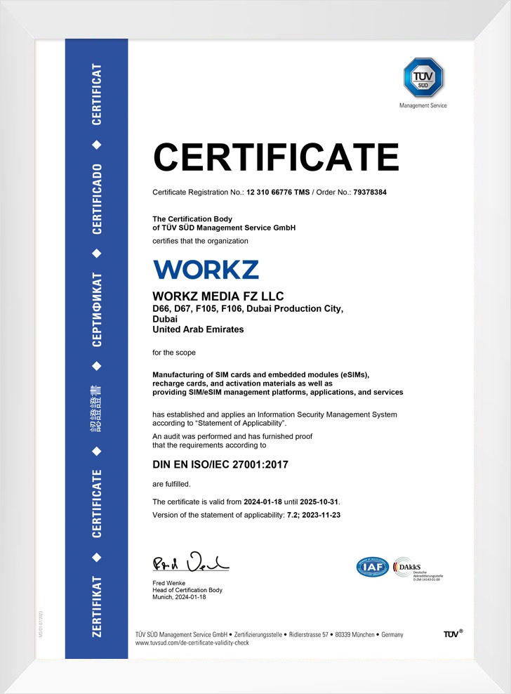 ISO 27001 certificate | Workz